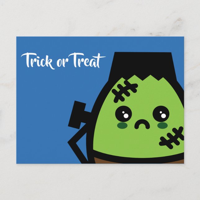 Bus eller godis - Halloween - Egg Frankenstein Inbjudan Vykort (Framsida)