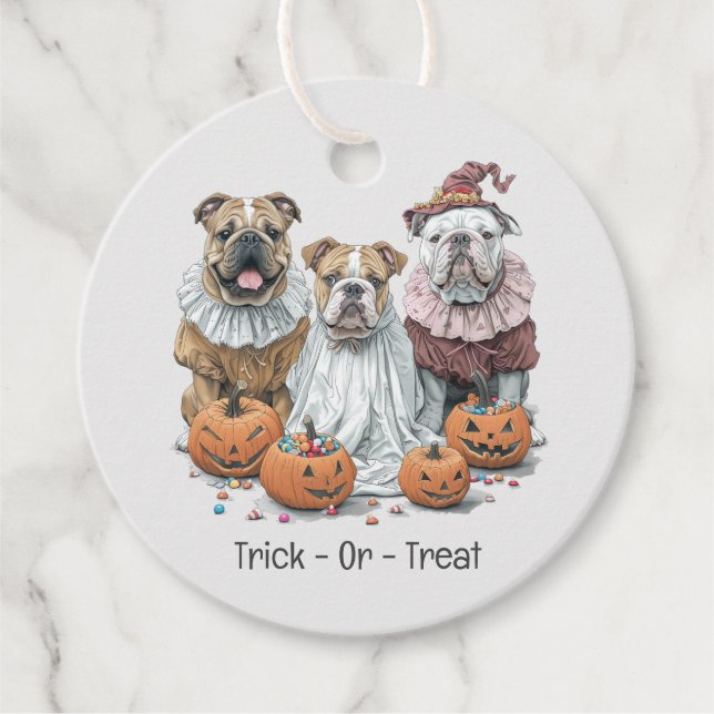 Bus eller godis Halloween English Bullhund Pumpkin Gåvor Etiketter (Framsida)