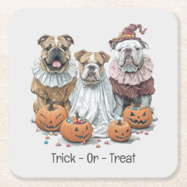 Bus eller godis Halloween English Bullhund Pumpkin Underlägg Papper Kvadrat