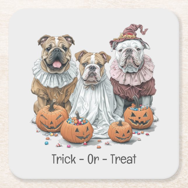 Bus eller godis Halloween English Bullhund Pumpkin Underlägg Papper Kvadrat (Framsidan)