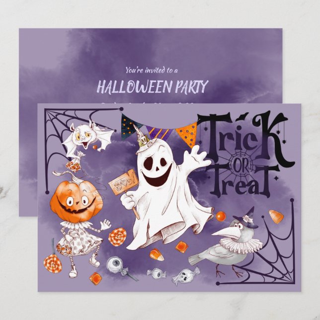 Bus eller godis! Halloween fest Inbjudningar (Fram/baksida)