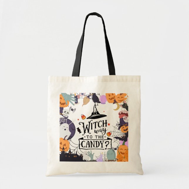 Bus eller godis Halloween Firande Tote Bag Tygkasse (Framsidan)