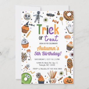 Bus eller godis Halloween-födelsedag inbjudan. Inbjudningar