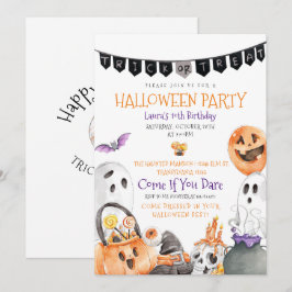 Bus eller godis Halloween-födelsedagsinbjudan Inbjudningar