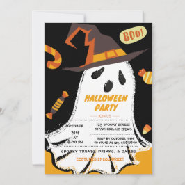 bus eller godis, Halloween Ghost, godisinbjudan Inbjudningar