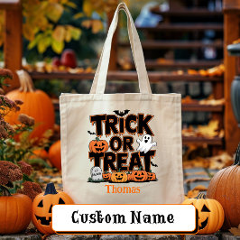 Bus eller godis Halloween Ghost Pumpkin Personaliz Tygkasse
