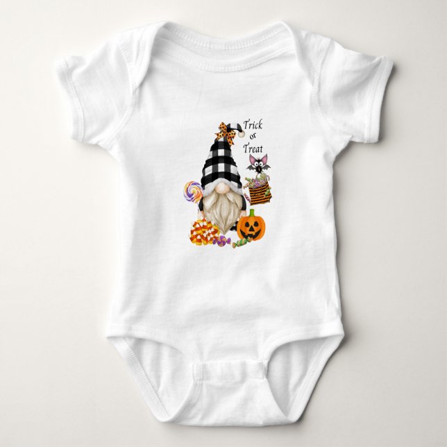 Bus eller godis Halloween Gnome T Shirt (Framsida)