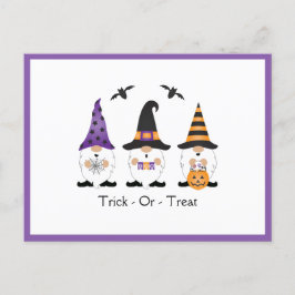 Bus eller godis Halloween Gnomes Lila Orange Vykort