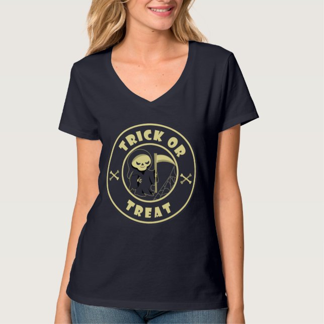 Bus eller godis Halloween grim, återfall T Shirt (Framsida)