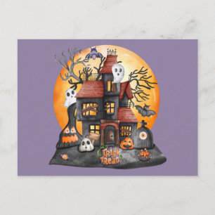 Bus eller godis Halloween Haunted House Gathering Helg Vykort