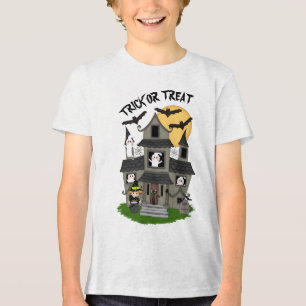 Bus eller godis Halloween hemsökt hus med häxa T Shirt