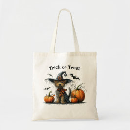 Bus eller godis Halloween Hund i Witch Hat Tygkasse