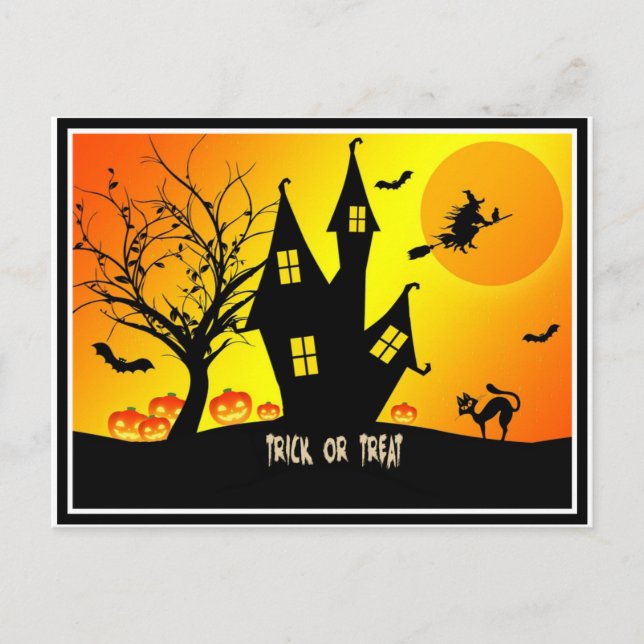 Bus eller godis, Halloween Inbjudan Vykort (Framsida)