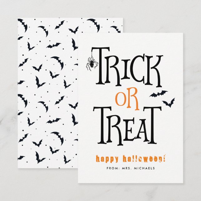 bus eller godis Halloween-kort Inbjudningar (Fram/baksida)