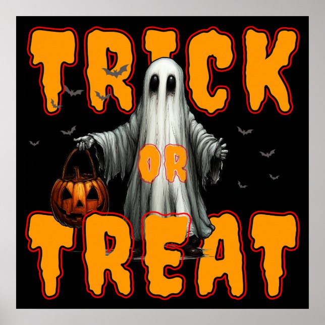 bus eller godis halloween läskig spöke pumpa poster (Framsidan)