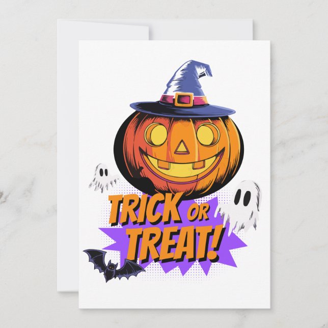 Bus eller godis! Halloween natt Inbjudningar (Framsida)