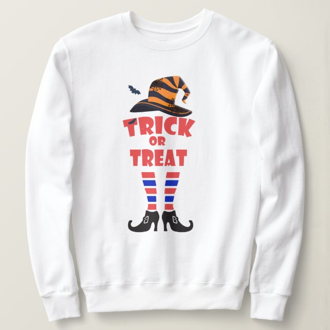 Bus eller godis Halloween, Orange Text Witch Brev T Shirt (Design framsida)