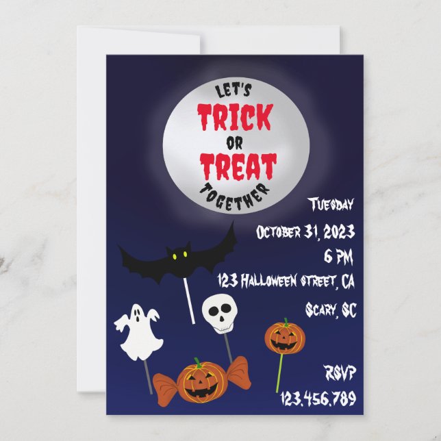 Bus eller godis Halloween-pooky candy Inbjudningar (Framsida)