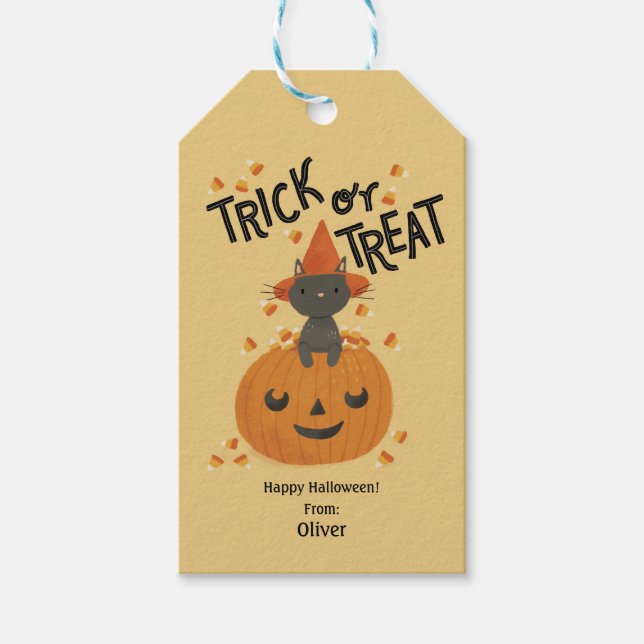 Bus eller godis Halloween Presentetikett (Framsidan)