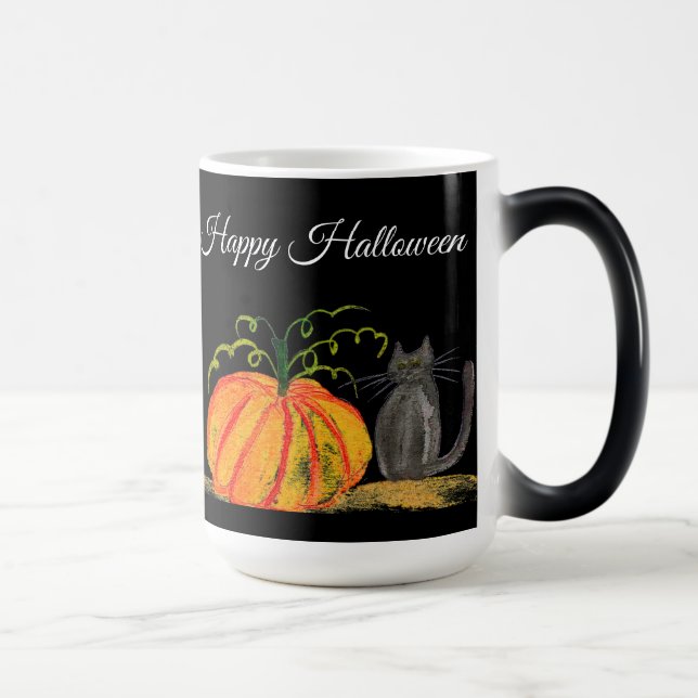 Bus eller godis Halloween Pumpkin Cat Cute Magisk Mugg (Höger)