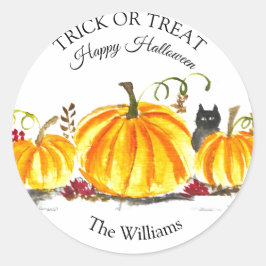 Bus eller godis Halloween Pumpkin Cat Cute Runt Klistermärke