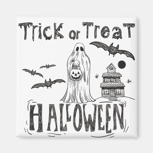 Bus eller godis Halloween Pumpkin Funny Magnet (Framsidan)