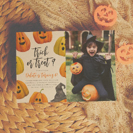 Bus eller godis Halloween Pumpkin Photo Birthday Inbjudningar
