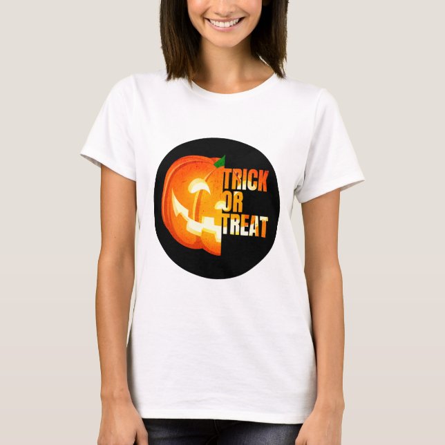 Bus eller godis Halloween Pumpkin T Shirt (Framsida)