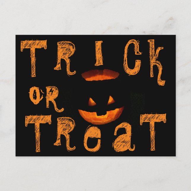 Bus eller godis Halloween Pumpkin Vykort (Framsida)