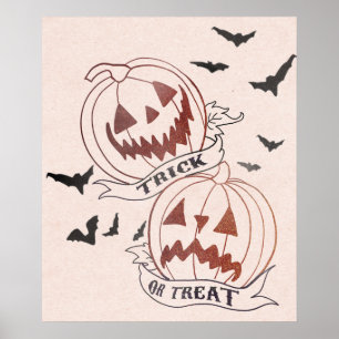 Bus eller godis halloween pumpor glitter poster