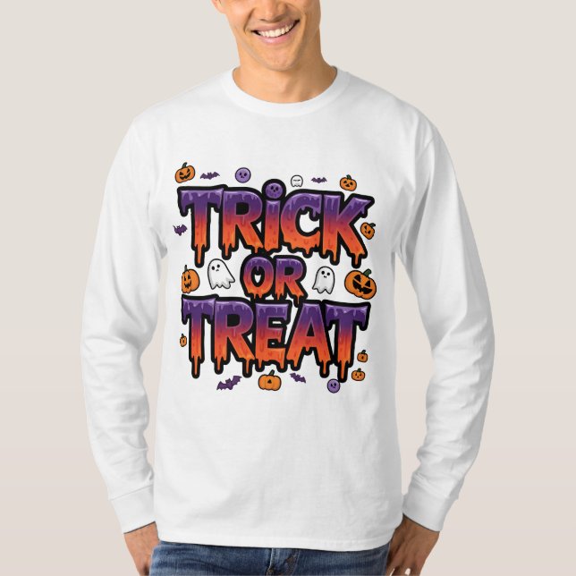 Bus eller godis Halloween Roligt T Shirt (Framsida)