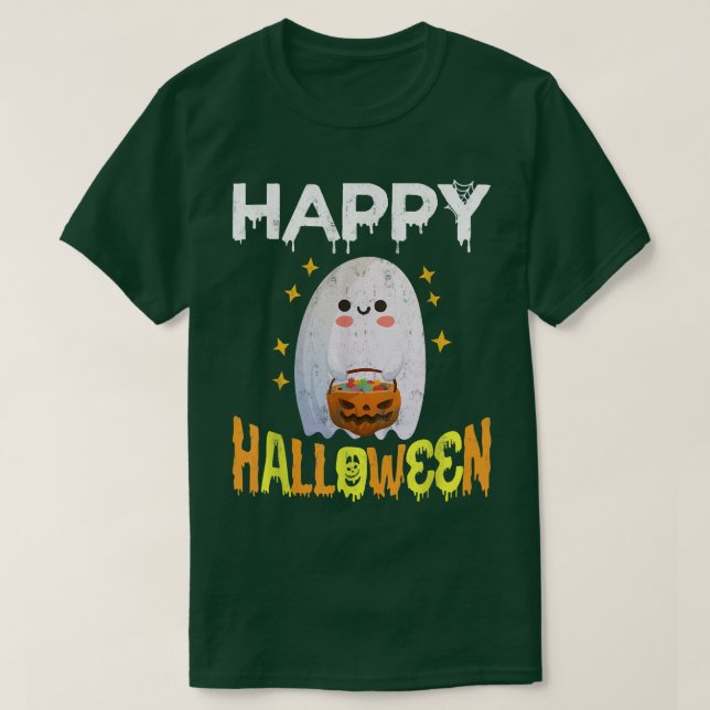 Bus eller godis Halloween Shirt Ghost Pumpkin Lyck T Shirt (Design framsida)