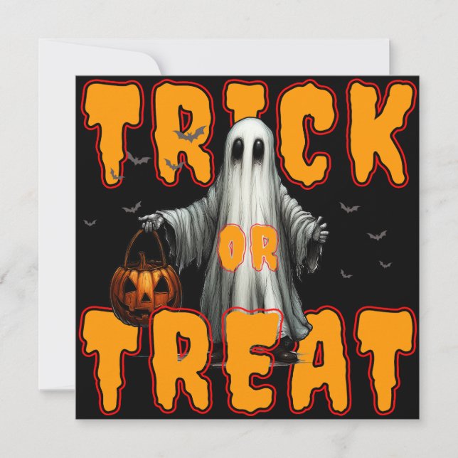 bus eller godis halloween skrämmande spöke pumpa tack kort (Framsida)