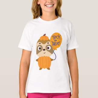 Bus eller godis Halloween Sloth Pumpkin Kids Shirt T