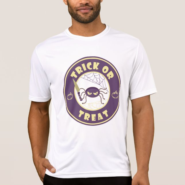 Bus eller godis halloween spider Starbucks stil T- T Shirt (Framsida)