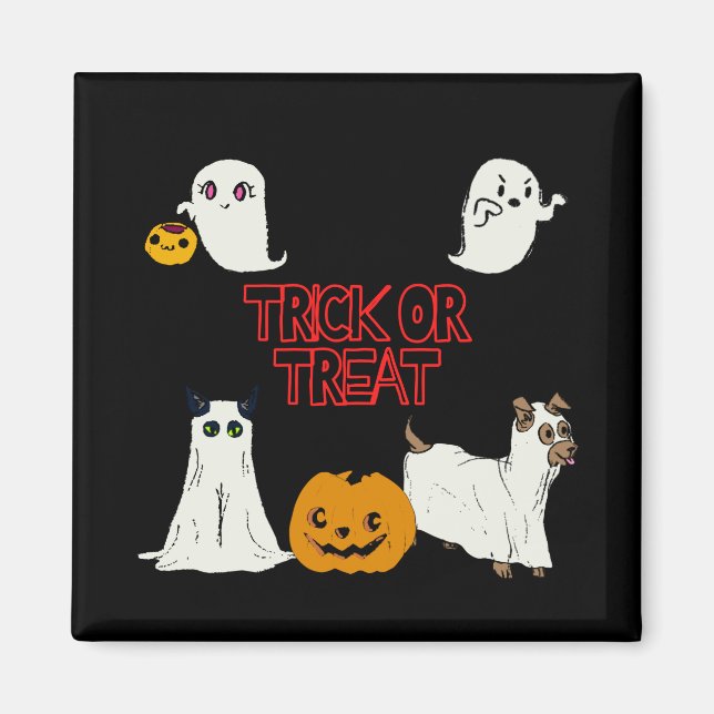 Bus eller godis Halloween Spöken Magnet (Framsidan)
