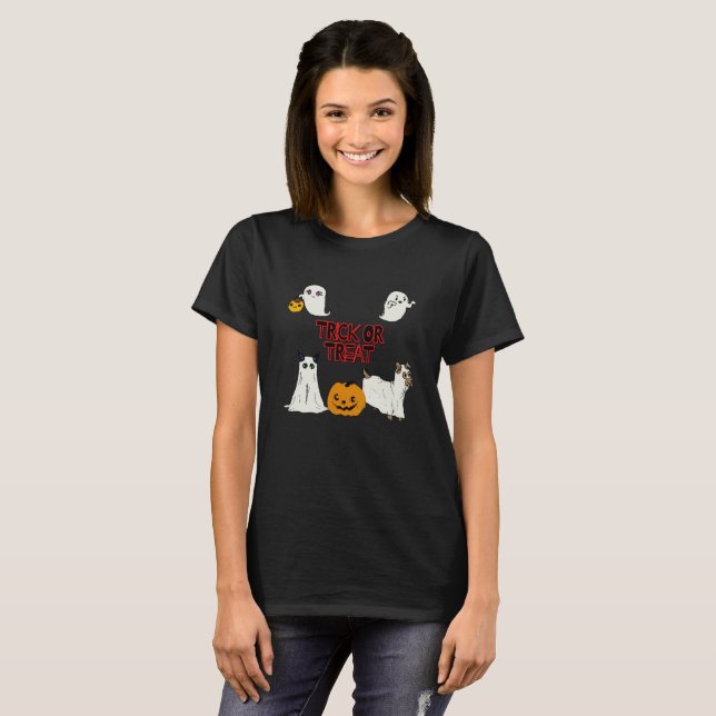 Bus eller godis Halloween Spöken T Shirt (Hel framsida)