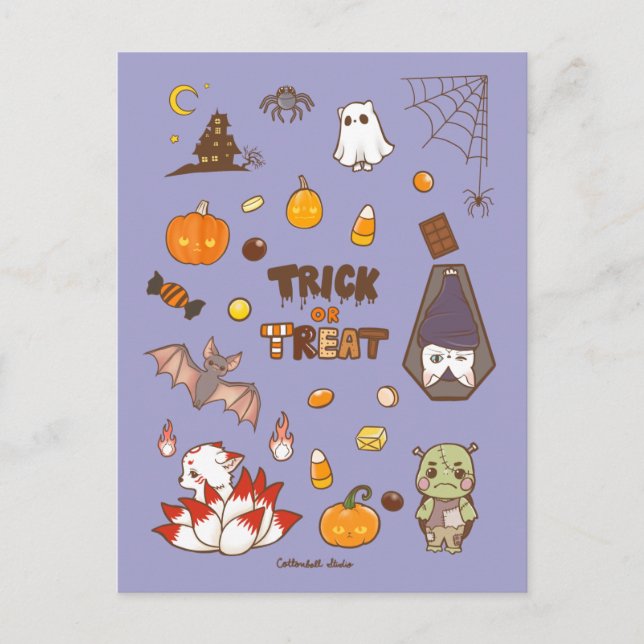 Bus eller godis Halloween Themes vykort (Framsida)