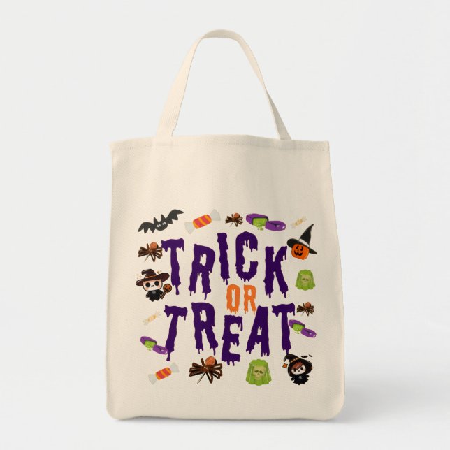 Bus eller godis Halloween Tote Bag - Cute & pooky Tygkasse (Framsidan)