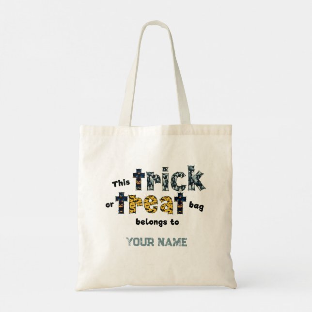 Bus eller godis Halloween Tote Bag Tygkasse (Baksida)