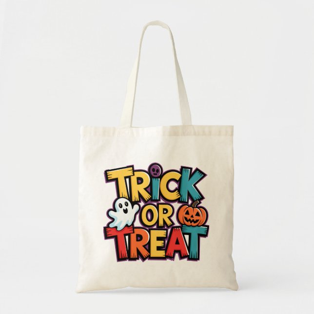 Bus eller godis Halloween Tote Bag Tygkasse (Framsidan)