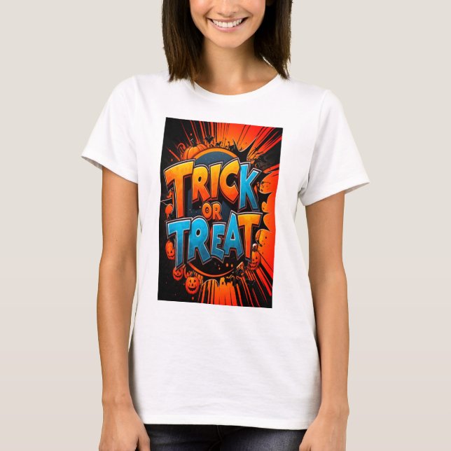 Bus eller godis Halloween Tshirt T Shirt (Framsida)