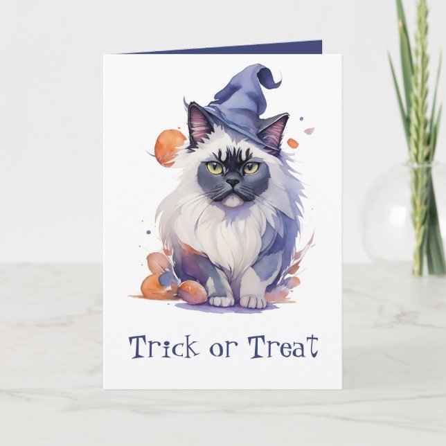 Bus eller godis Halloween vattenFärgfågelkatt Kort (Framsida)