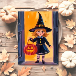 Bus eller godis Halloween Watercolor Helg Vykort