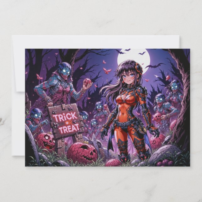 Bus eller godis Halloween Zombies Handing Brain Inbjudningar (Framsida)