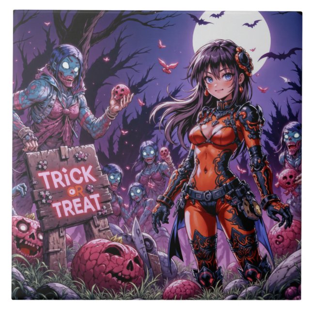 Bus eller godis Halloween Zombies Handing Brain Kakelplatta (Framsidan)
