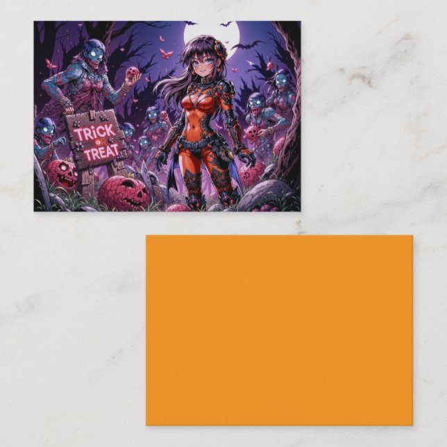 Bus eller godis Halloween Zombies Handing Brain Visitkort (Fram/baksida)