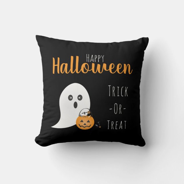 Bus eller godis Happy halloween Ghost Spooky Kudde (Framsida)