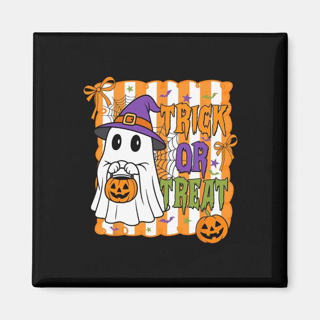 Bus eller godis Happy halloween Pumpkin Ghost Boy  Magnet (Framsidan)