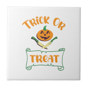 Bus eller godis hårben Halloween pumpkin ansikte Kakelplatta